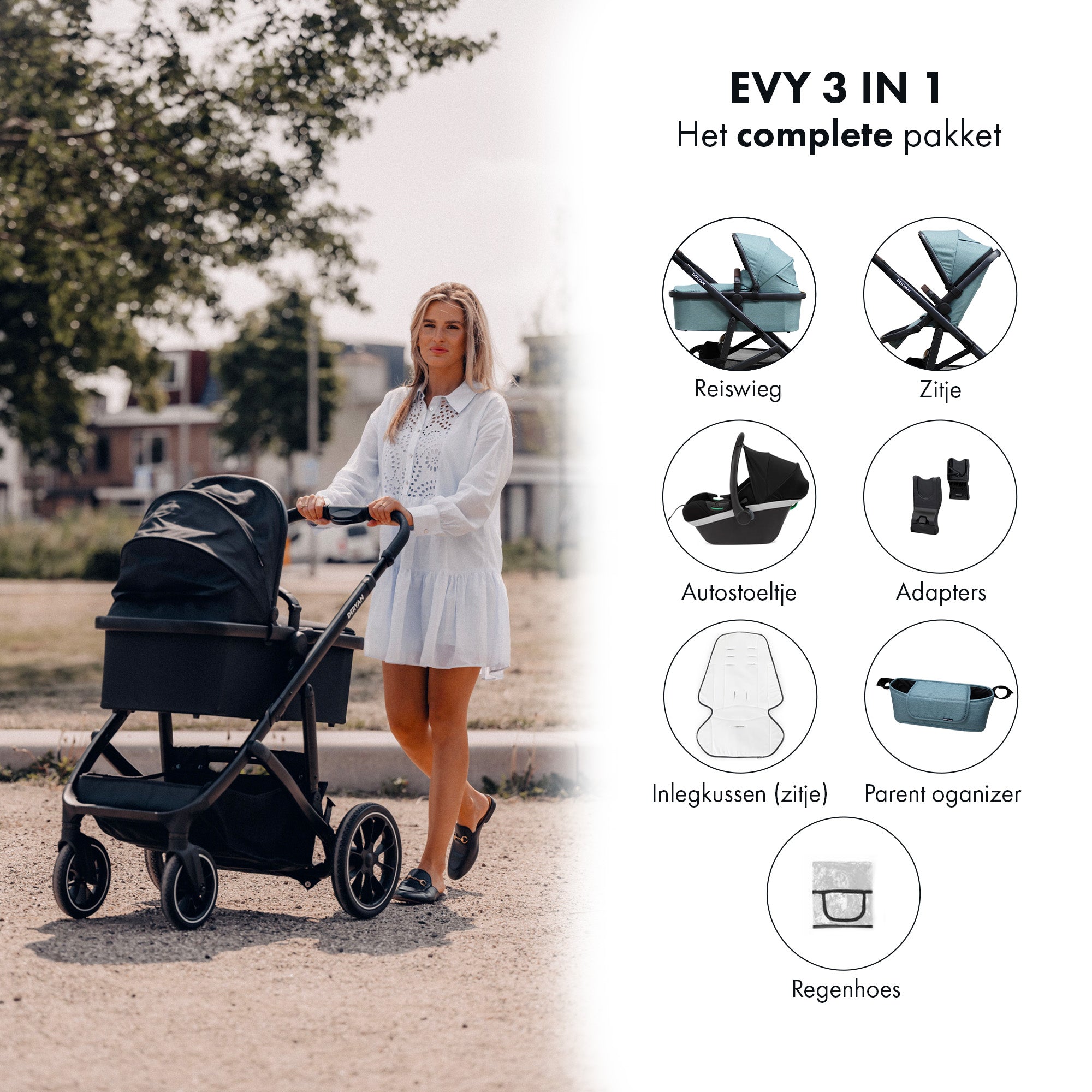 EVY V2 Barnvagn 3 i 1 Grön