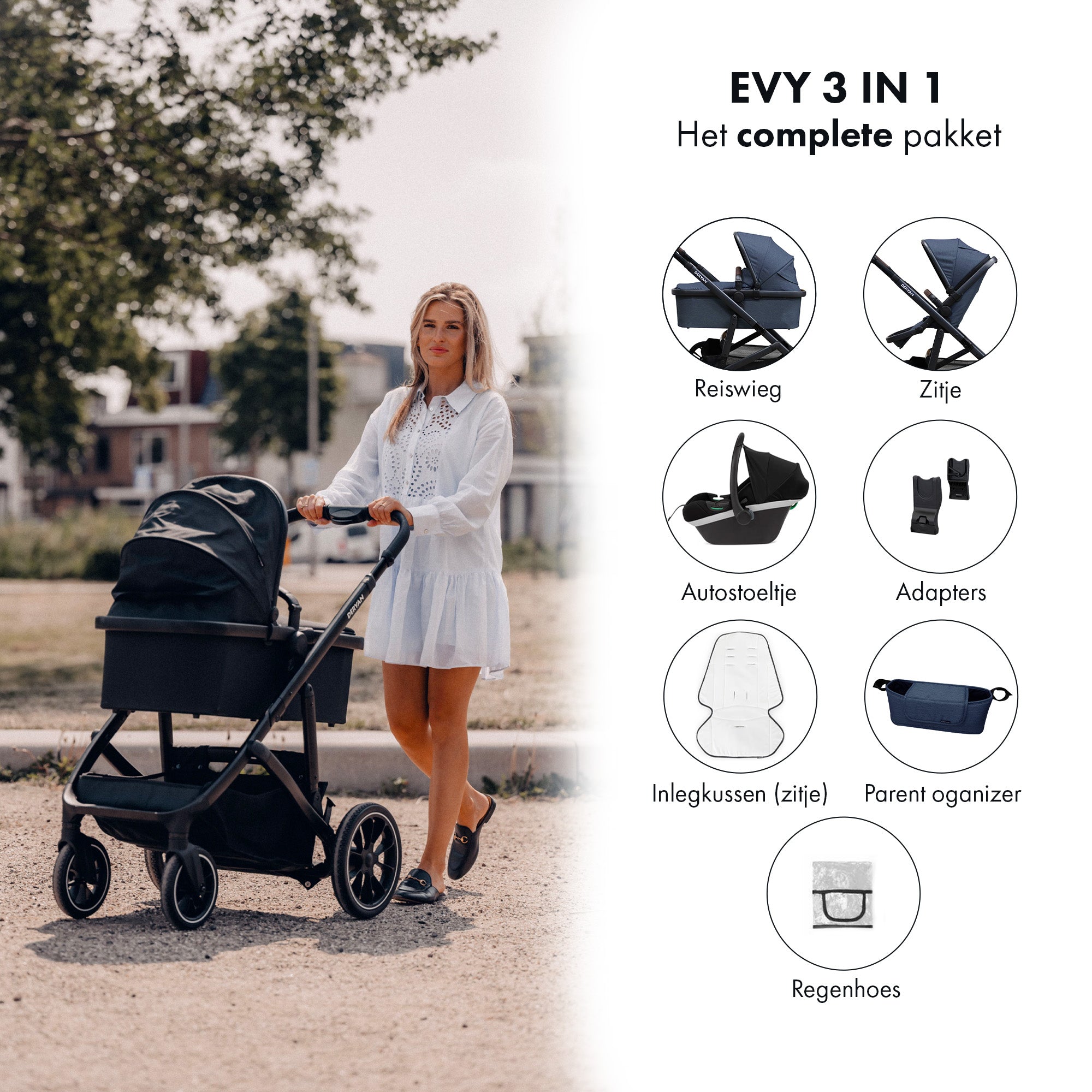 EVY V2 Barnvagn 3 i 1 marinblå